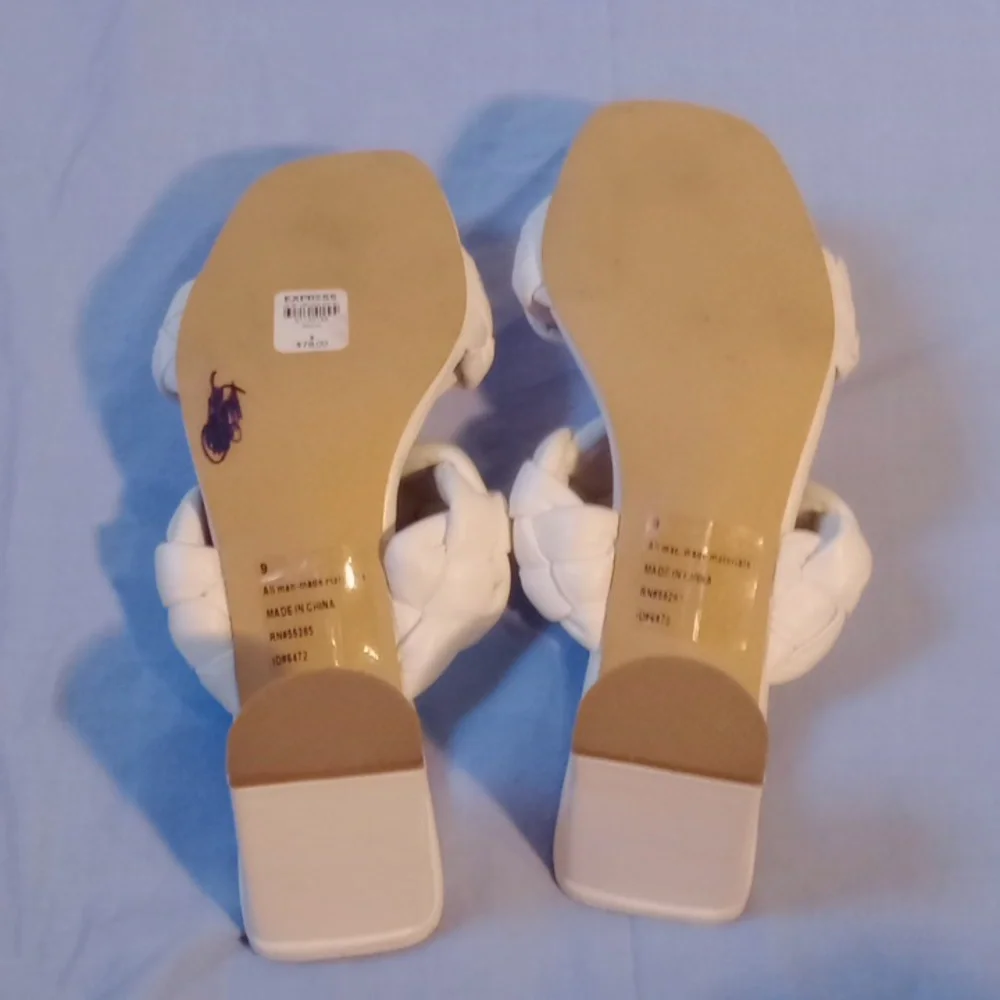 Express White Heels with Dramatic Ruched Detail, Size 9